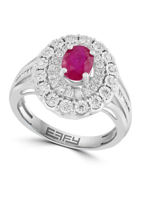 Effy 3/8 Ct. T.w. Diamond And Ruby Ring In Sterling Silver