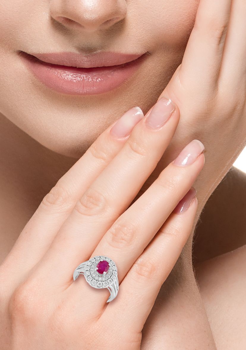 3/8 ct. t.w. Diamond and Ruby Ring in Sterling Silver