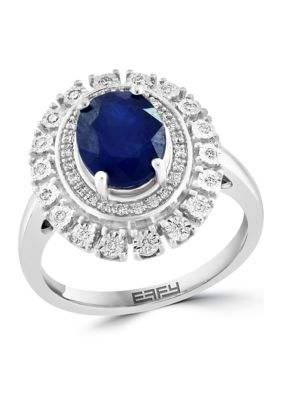 Effy 1/5 Ct. T.w. Diamond And Sapphire Ring In 14K White Gold