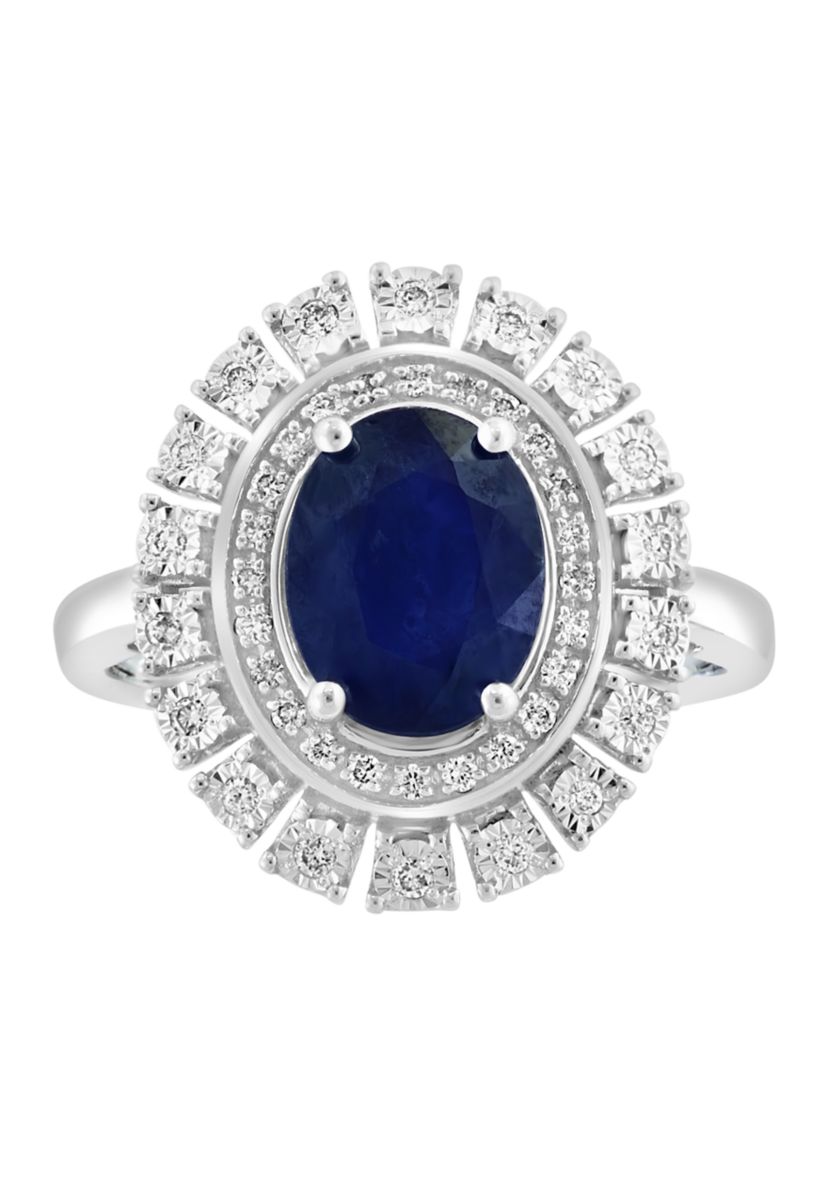 1/5 ct. t.w. Diamond and Sapphire Ring in 14K White Gold