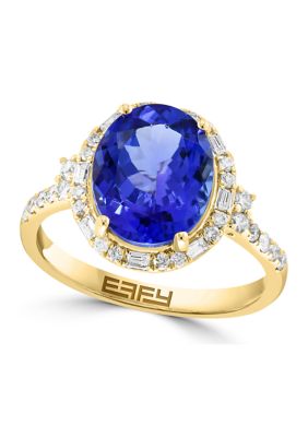 Effy 3/8 Ct. T.w. Diamond And Tanzanite Ring In 14K Yellow Gold, 7 -  0191120770147