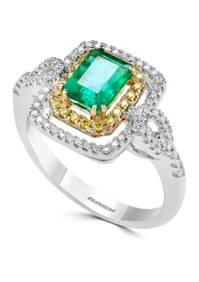Effy 1/4 Ct. T.w. Diamond And 1 Ct. T.w. Natural Emerald Ring In 14K White And Yellow Gold, 7 -  0607649450427