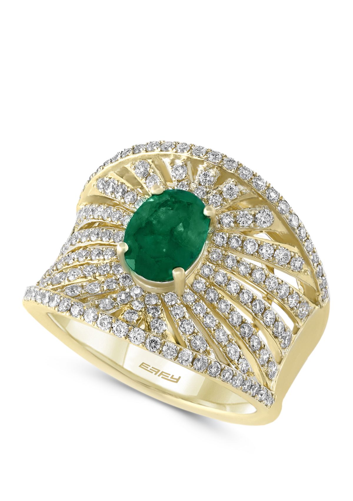 1.1 ct. t.w. Diamond and 1.14 ct. t.w. Natural Emerald Ring in 14K Yellow Gold