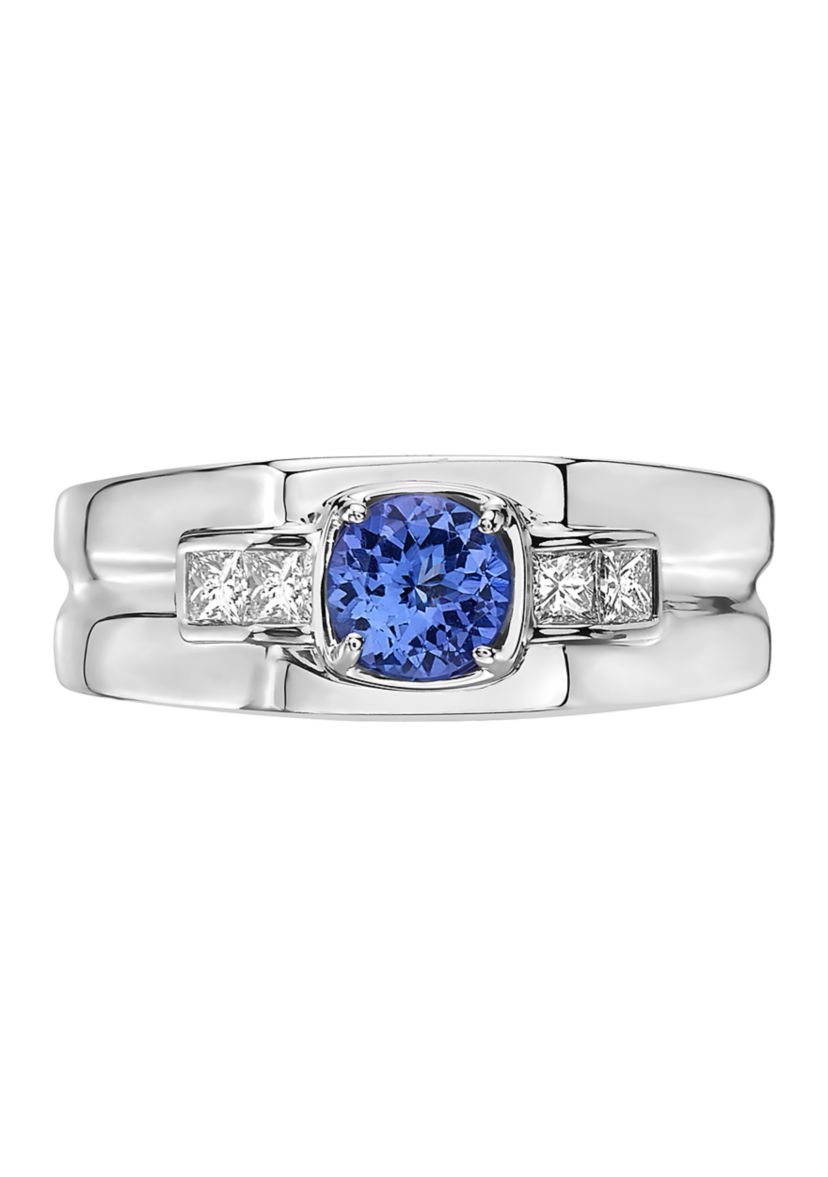 Mens 1/3 ct. t.w. and 3/4 ct. t.w. Tanzanite Ring in 14K White Gold