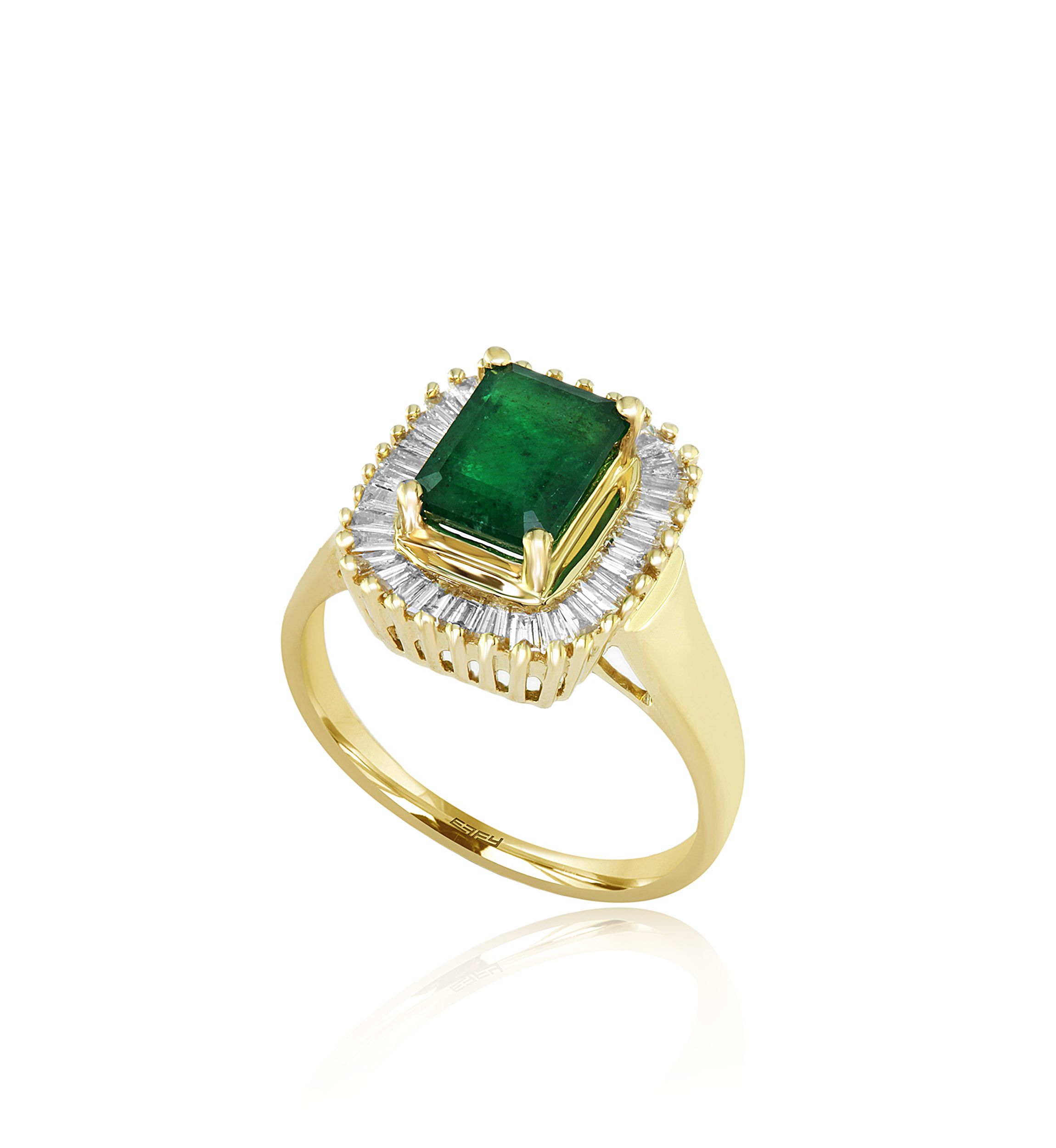 1.42 ct. t.w. Emerald and 1/2 ct. t.w. Diamond Ring in 14K Yellow Gold