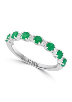 Effy Diamond and Emerald Ring in Sterling Silver, 7
