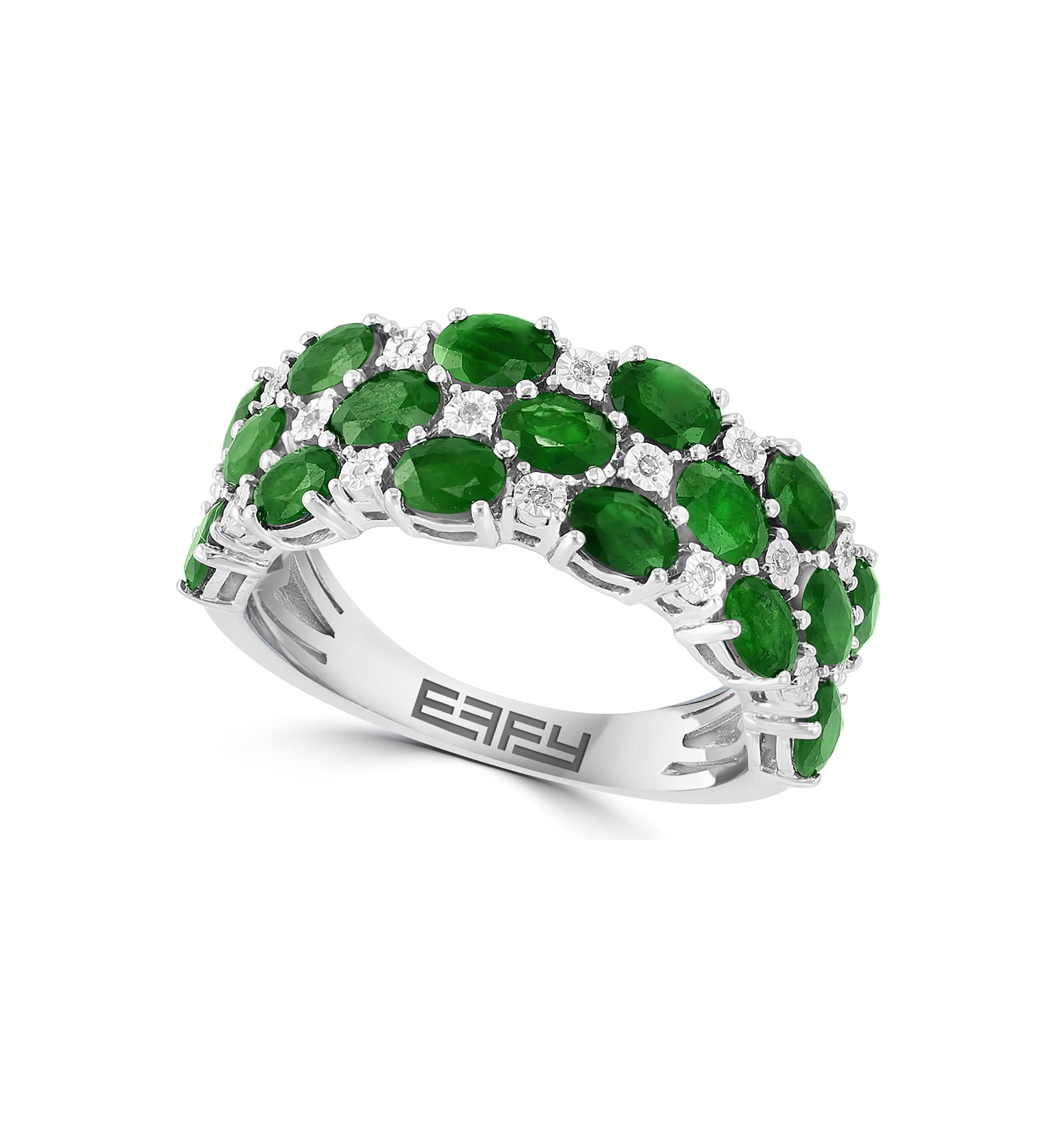 Diamond and Emerald Ring in Sterling Silver