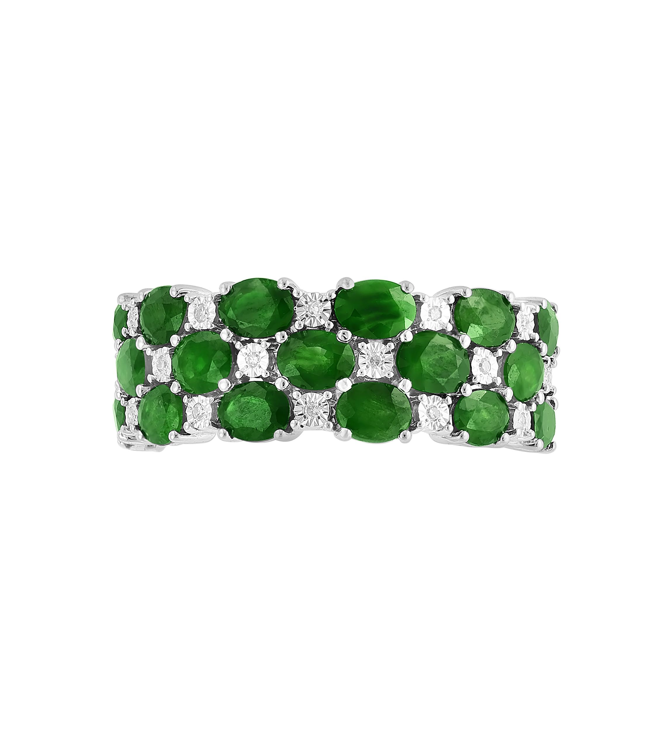 Diamond and Emerald Ring in Sterling Silver