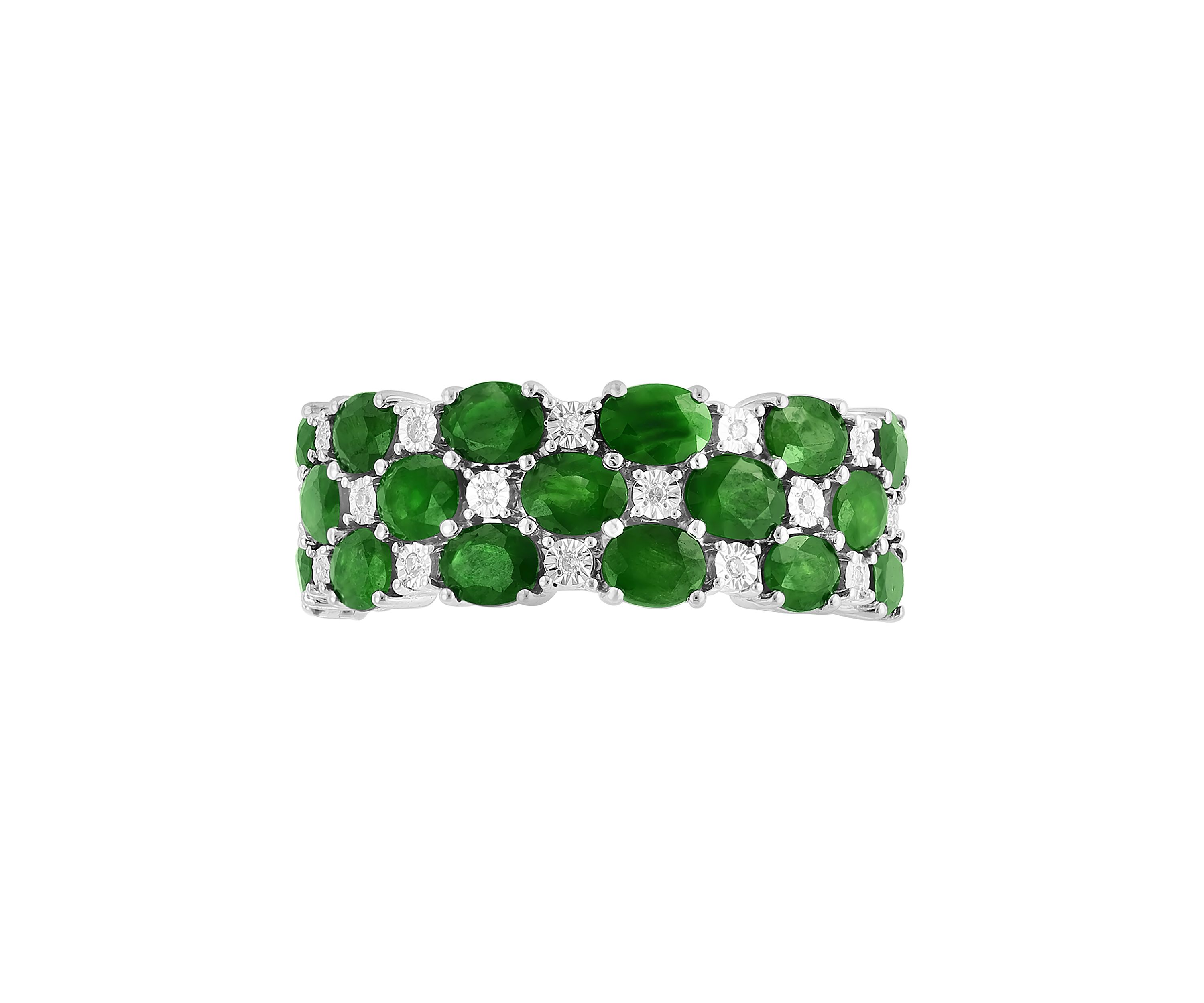 Diamond and Emerald Ring in Sterling Silver