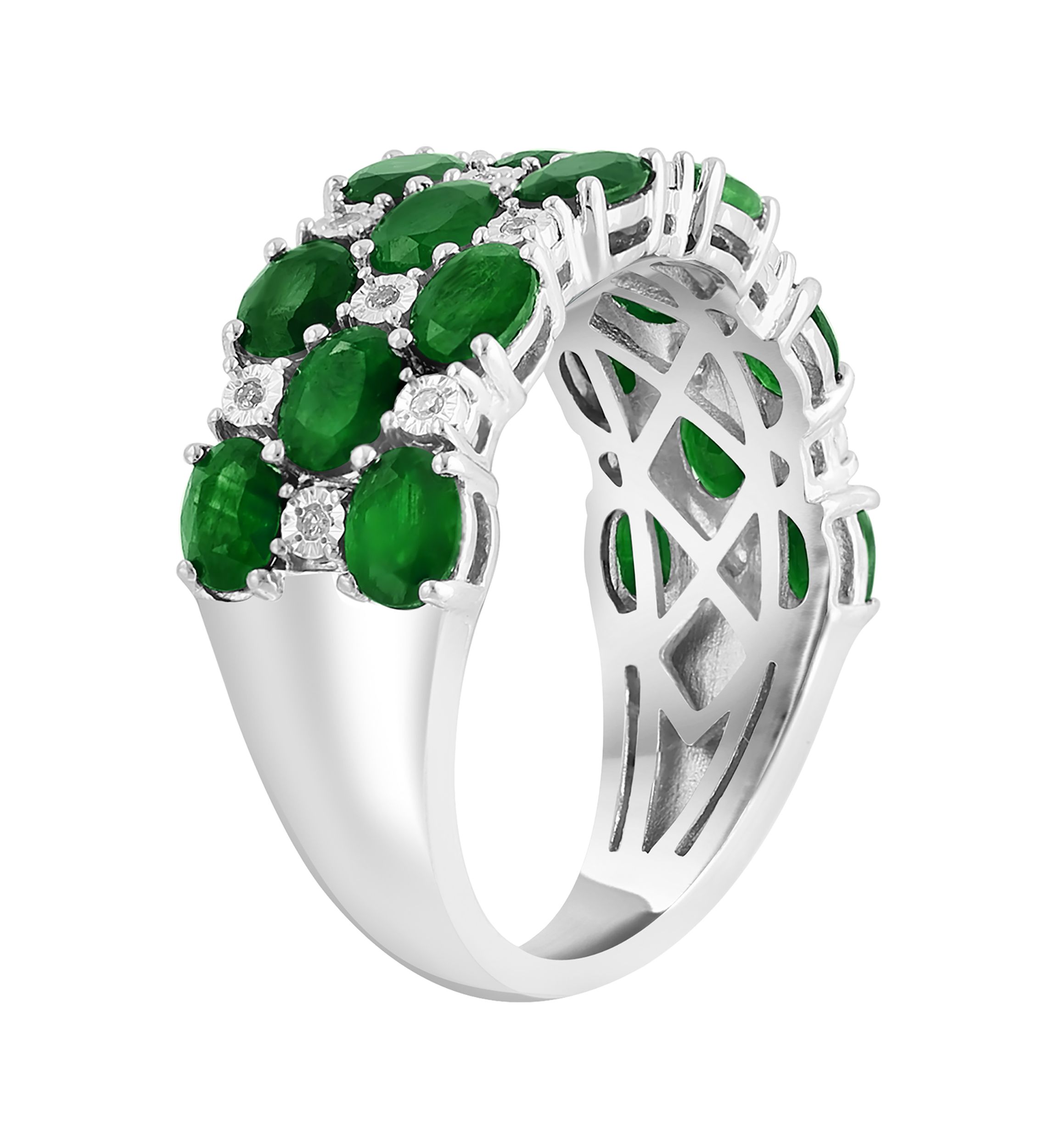 Diamond and Emerald Ring in Sterling Silver