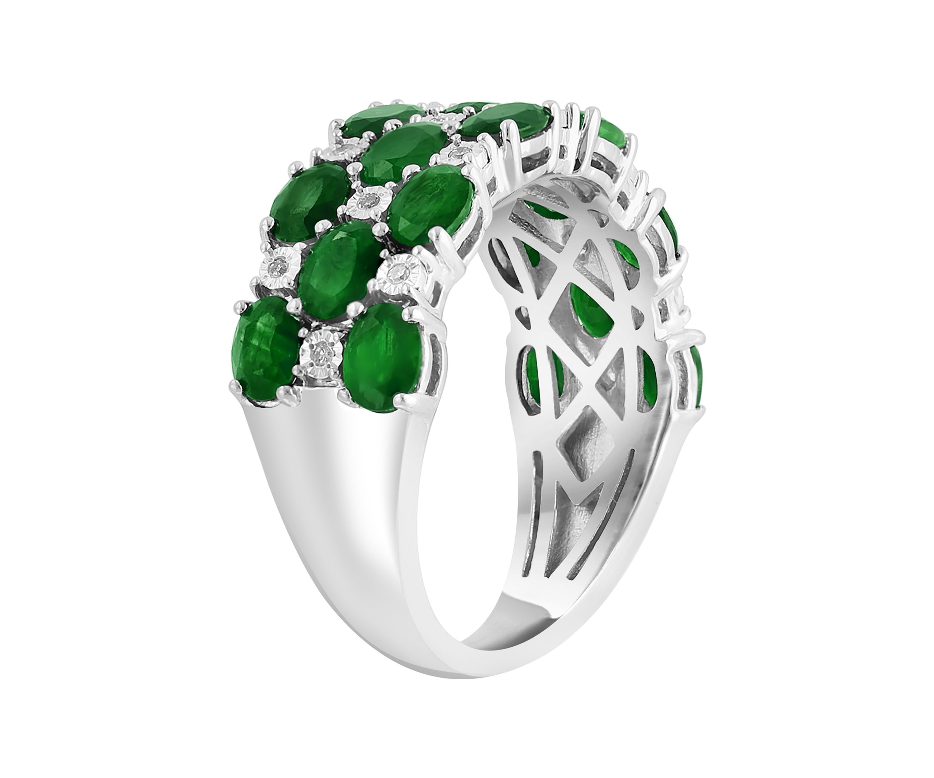 Diamond and Emerald Ring in Sterling Silver