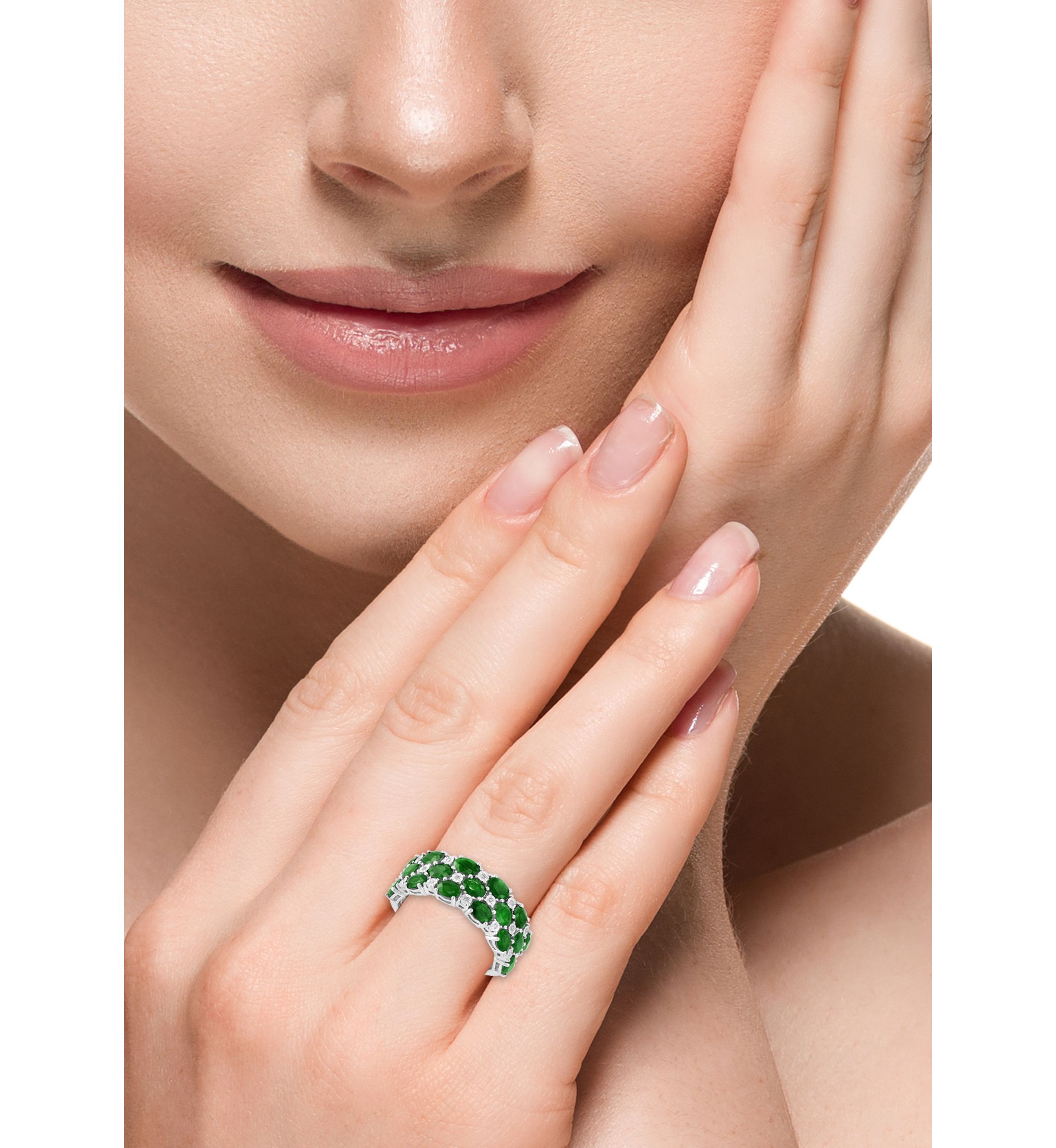 Diamond and Emerald Ring in Sterling Silver