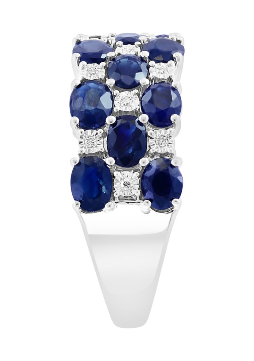 Diamond and Sapphire Ring in Sterling Silver