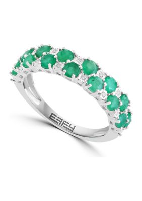 Effy Diamond and Natural Emerald Ring in Sterling Silver