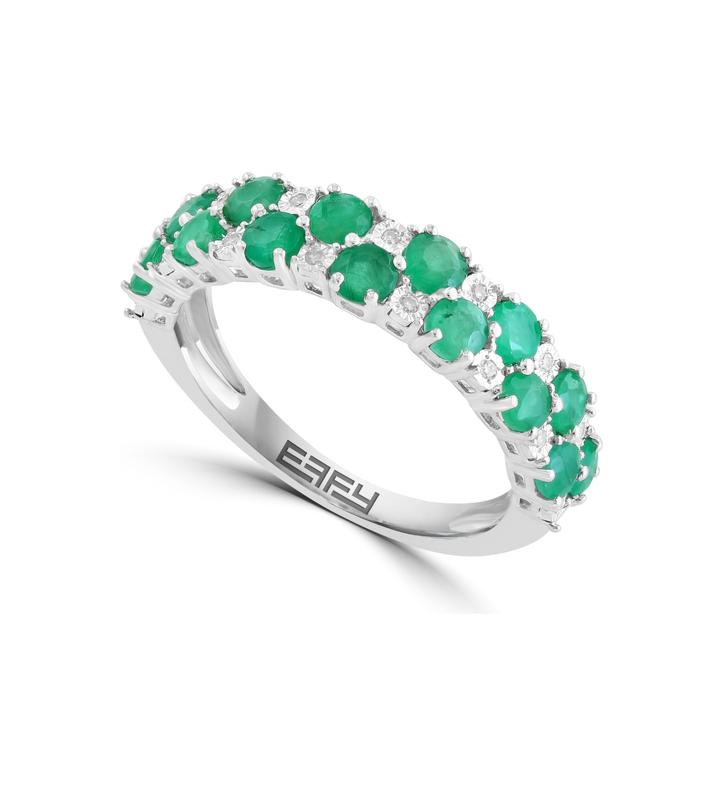 Diamond and Natural Emerald Ring in Sterling Silver
