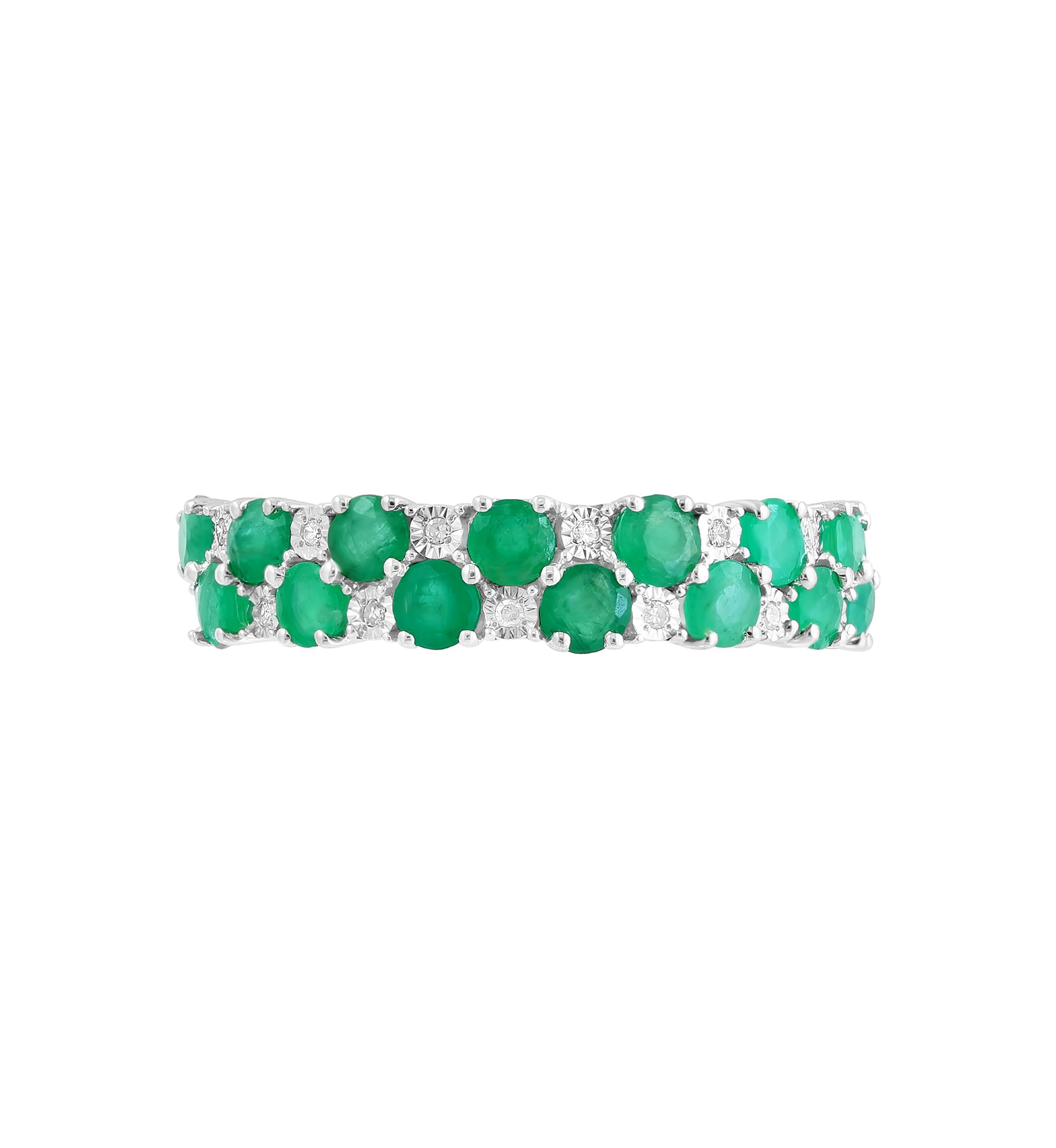 Diamond and Natural Emerald Ring in Sterling Silver