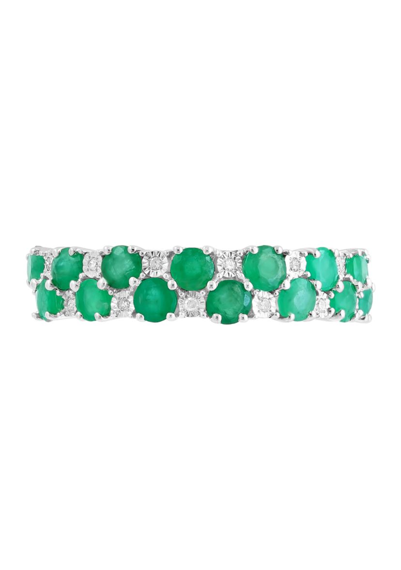 Diamond and Natural Emerald Ring in Sterling Silver