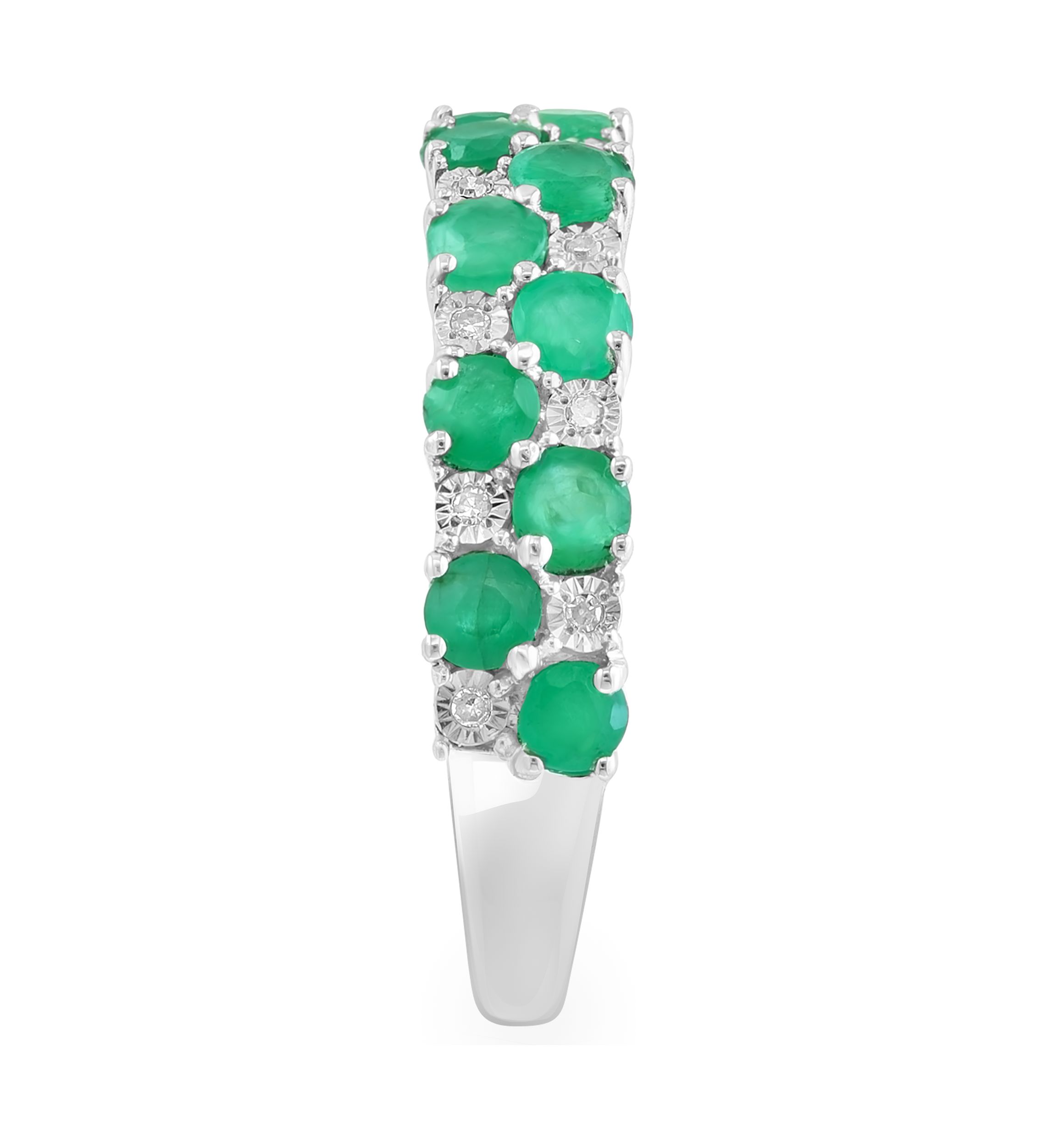 Diamond and Natural Emerald Ring in Sterling Silver