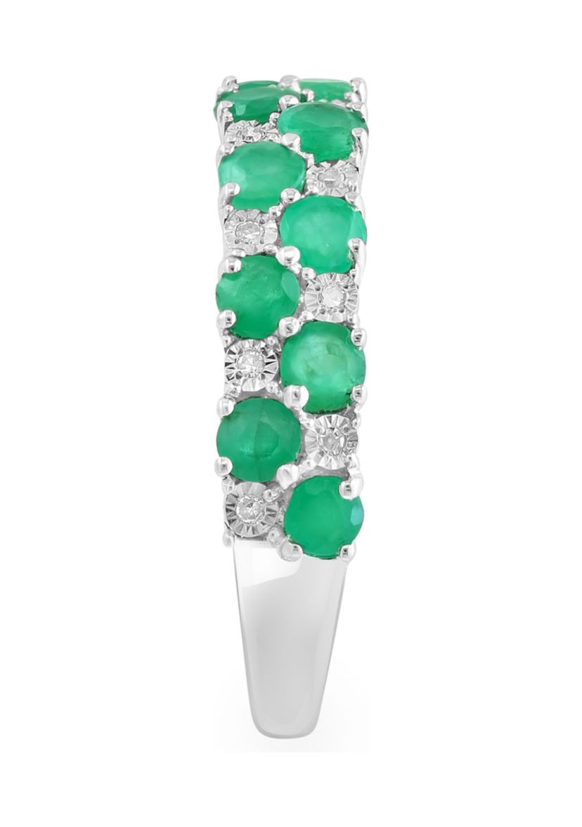 Diamond and Natural Emerald Ring in Sterling Silver