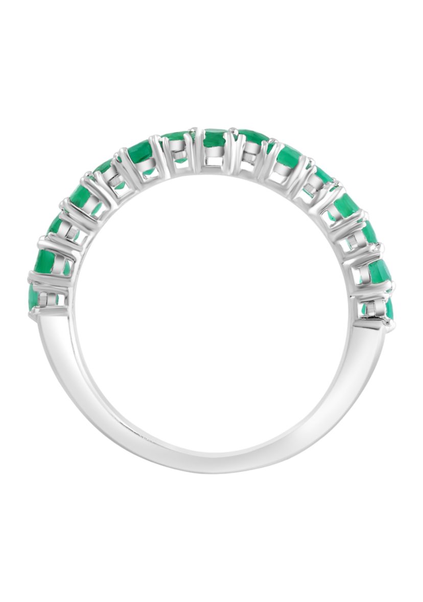 Diamond and Natural Emerald Ring in Sterling Silver