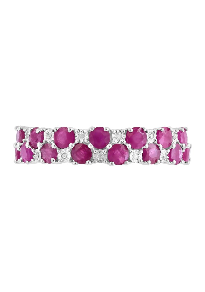 Diamond and Natural Ruby Ring in Sterling Silver