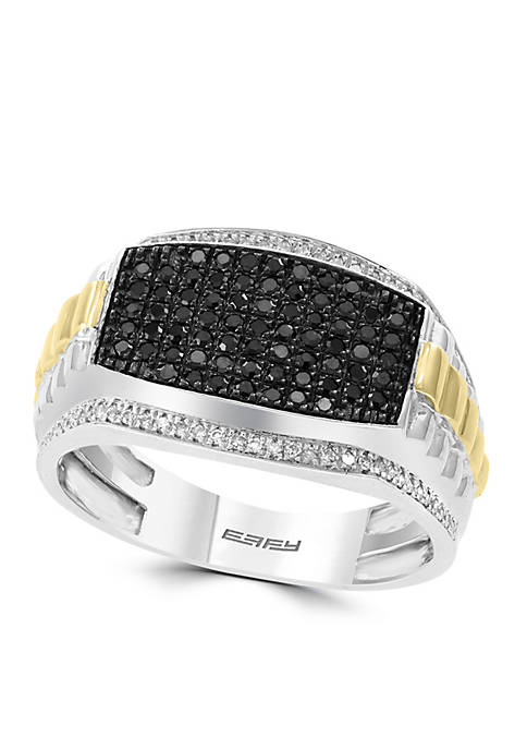 Mens 1/2 ct. t.w. Diamond and Black Diamond Ring in Sterling Silver and 14k Yellow Gold