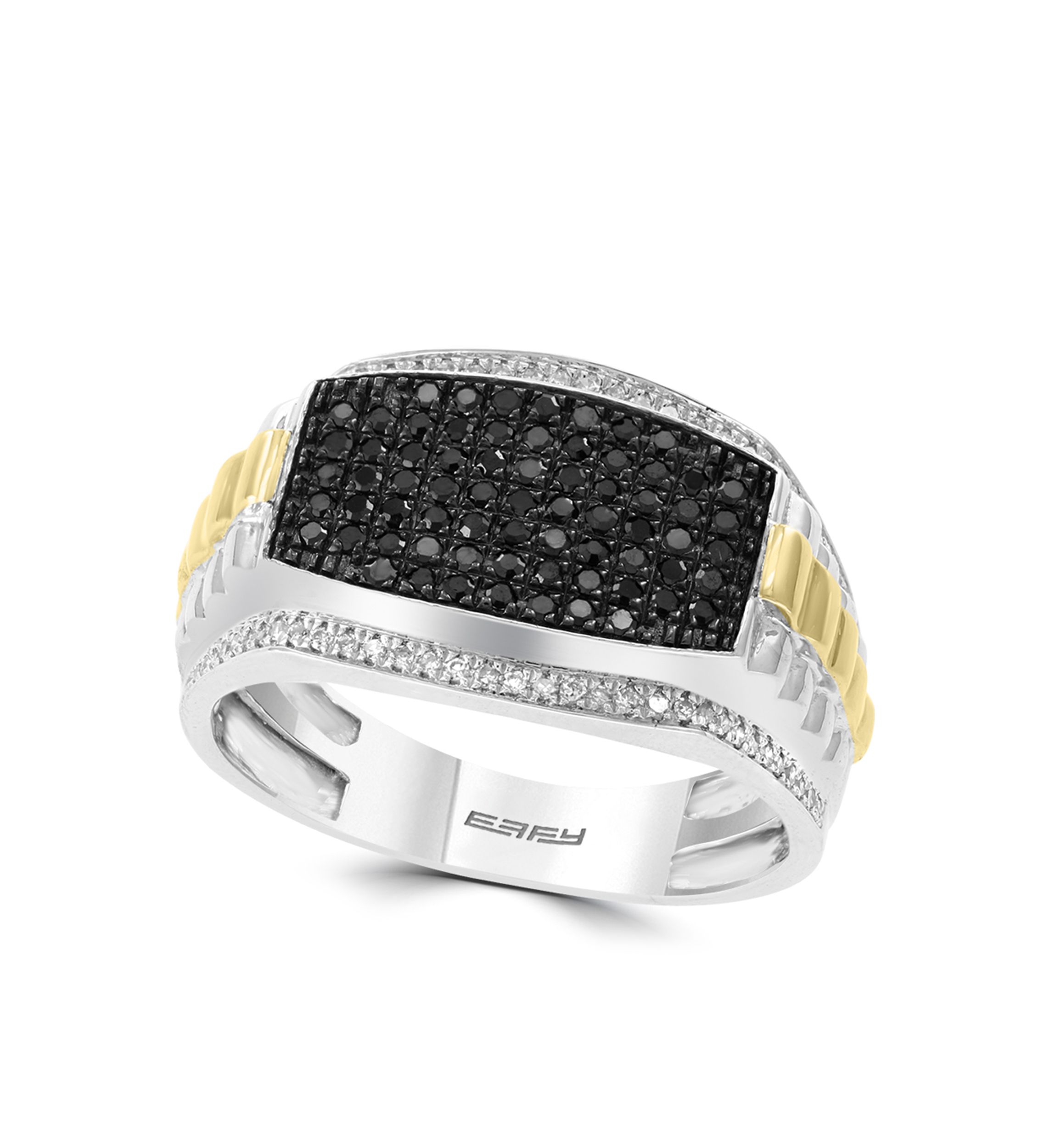 Mens 1/2 ct. t.w. Diamond and Black Diamond Ring in Sterling Silver and 14k Yellow Gold