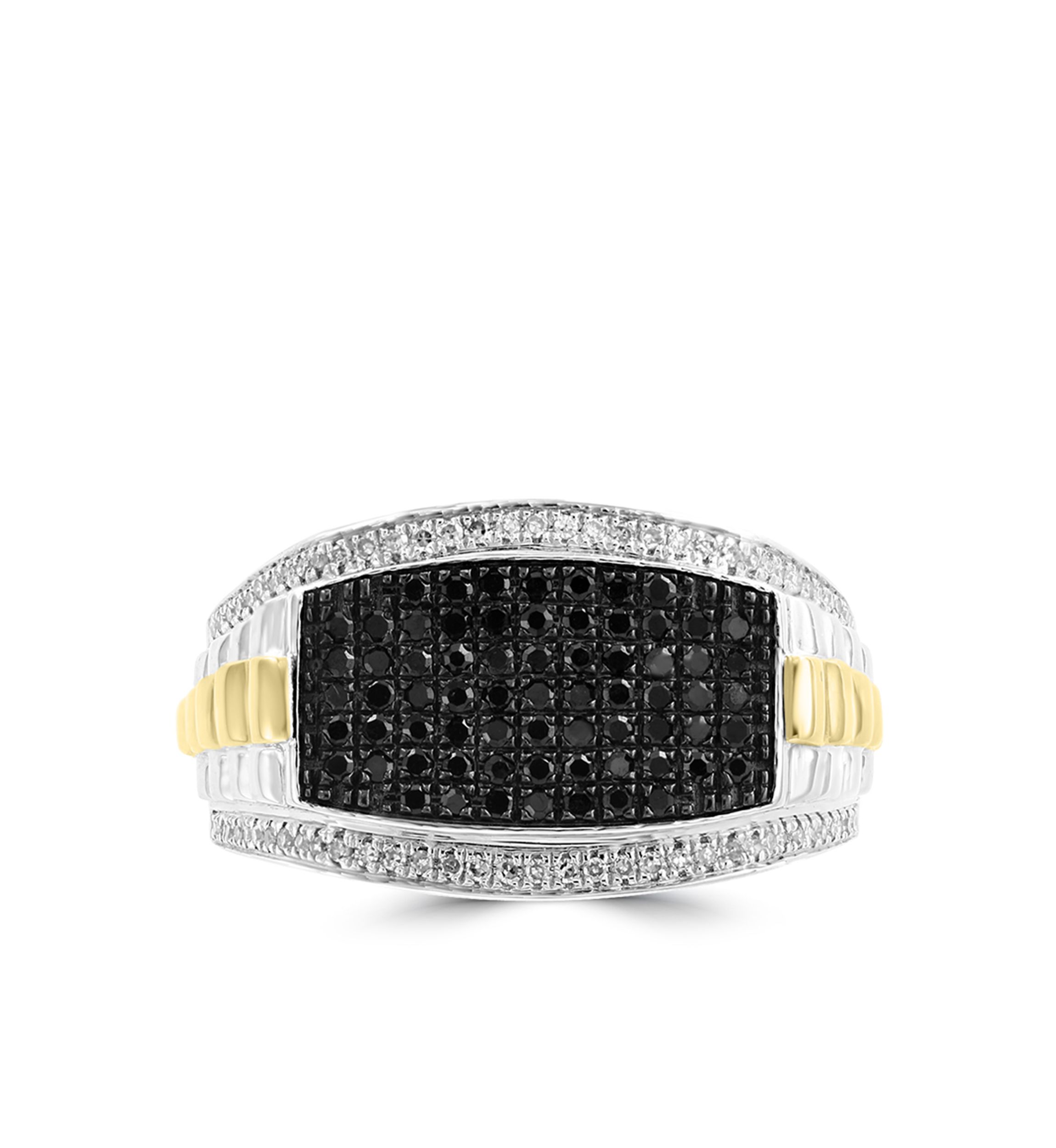 Mens 1/2 ct. t.w. Diamond and Black Diamond Ring in Sterling Silver and 14k Yellow Gold