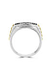 Mens 1/2 ct. t.w. Diamond and Black Diamond Ring in Sterling Silver and 14k Yellow Gold