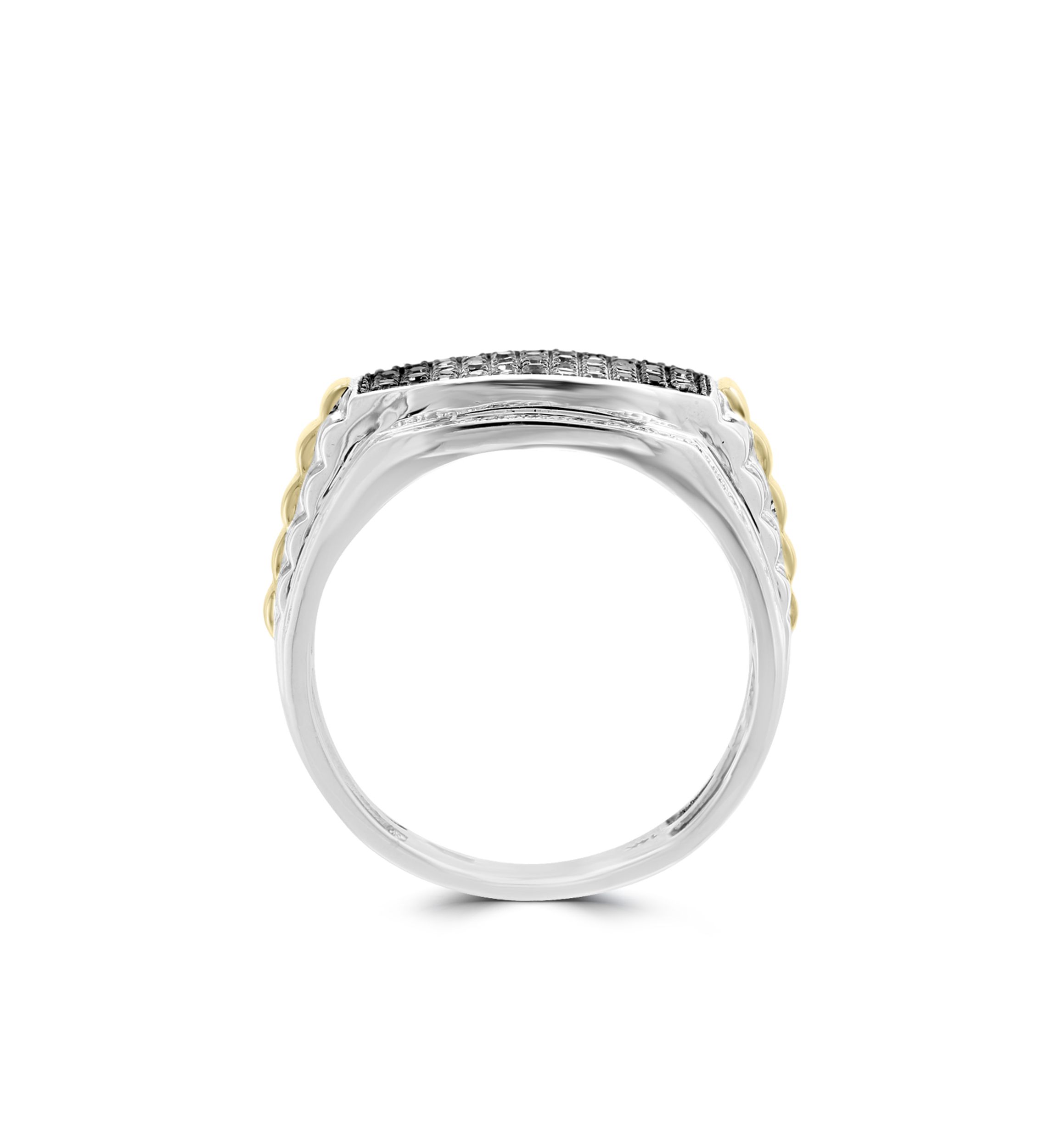Mens 1/2 ct. t.w. Diamond and Black Diamond Ring in Sterling Silver and 14k Yellow Gold