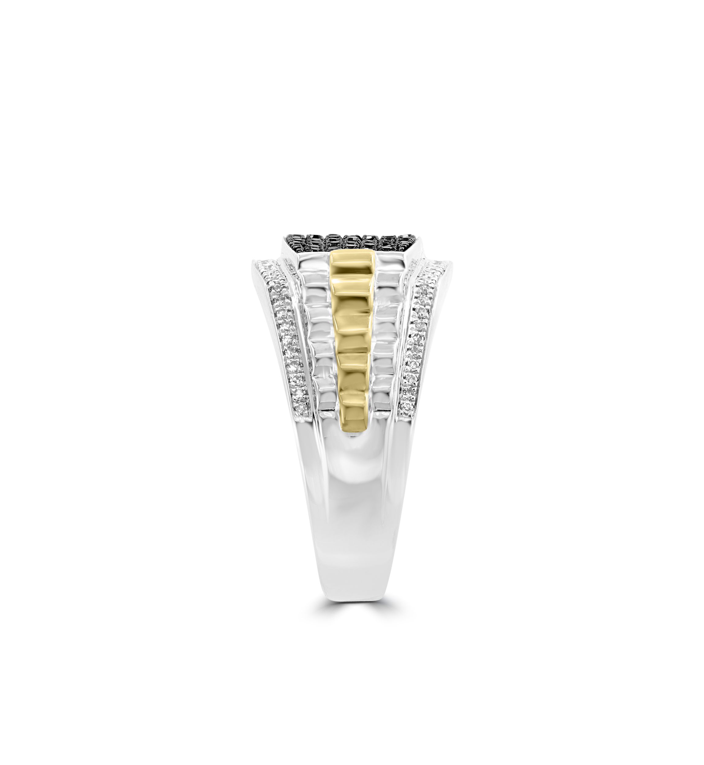 Mens 1/2 ct. t.w. Diamond and Black Diamond Ring in Sterling Silver and 14k Yellow Gold
