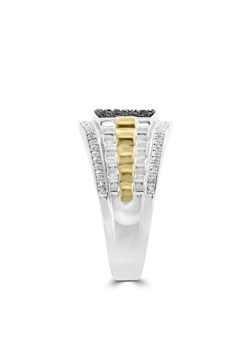 Mens 1/2 ct. t.w. Diamond and Black Diamond Ring in Sterling Silver and 14k Yellow Gold