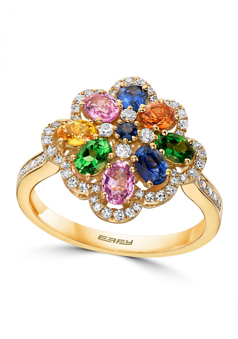 1/3 ct. t.w. Diamond and 1.59 ct. t.w. Multi Sapphire Ring in 14K White Gold 