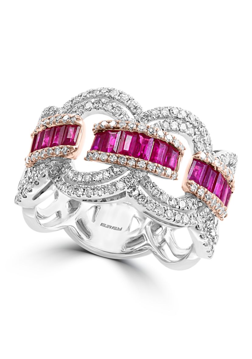14K White and Rose Gold Diamond, Natural Ruby Ring