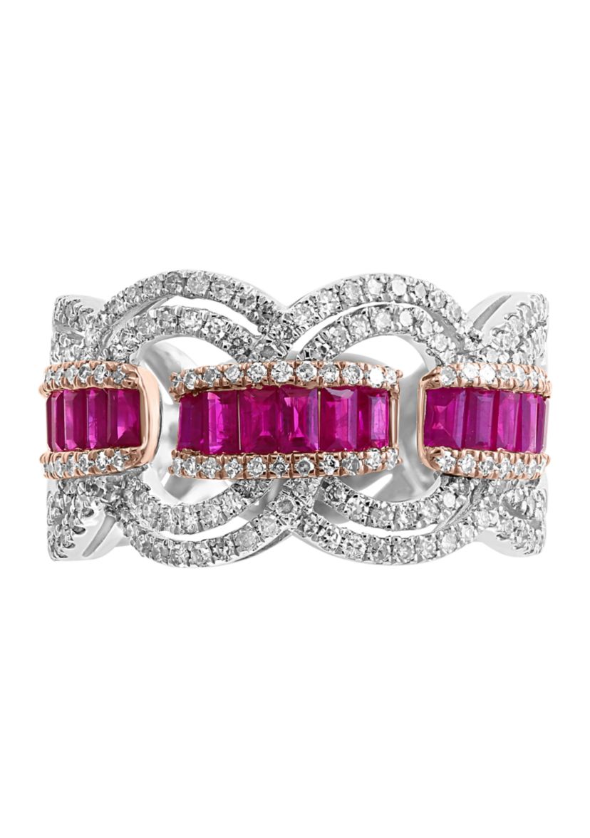 14K White and Rose Gold Diamond, Natural Ruby Ring
