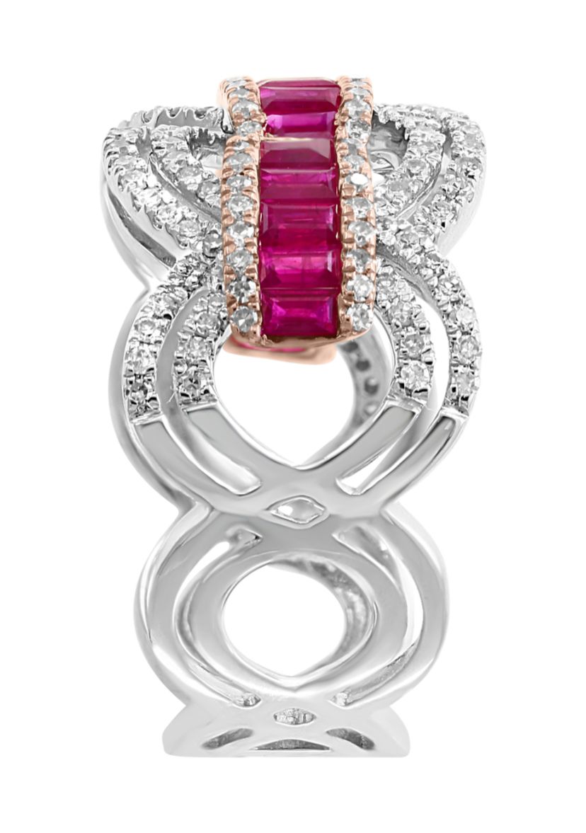 14K White and Rose Gold Diamond, Natural Ruby Ring