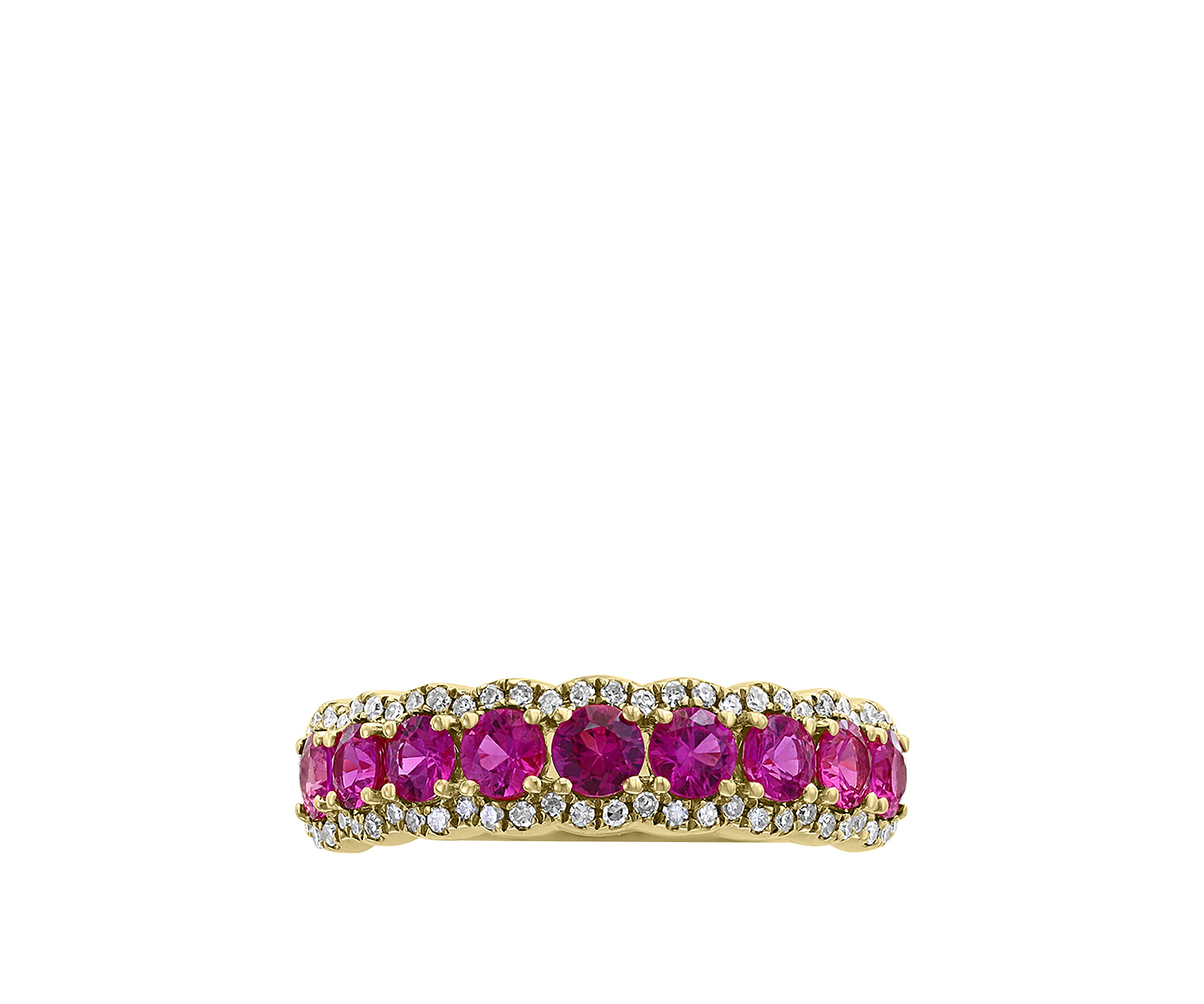 1/4 ct. t.w. Diamond, 1.28 ct. t.w. Natural Ruby Ring in 14K Yellow Gold