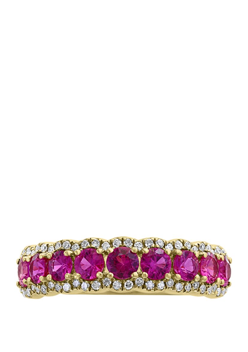 1/4 ct. t.w. Diamond, 1.28 ct. t.w. Natural Ruby Ring in 14K Yellow Gold