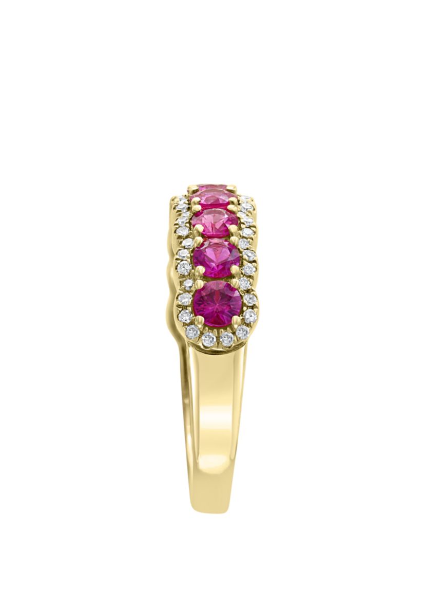 1/4 ct. t.w. Diamond, 1.28 ct. t.w. Natural Ruby Ring in 14K Yellow Gold