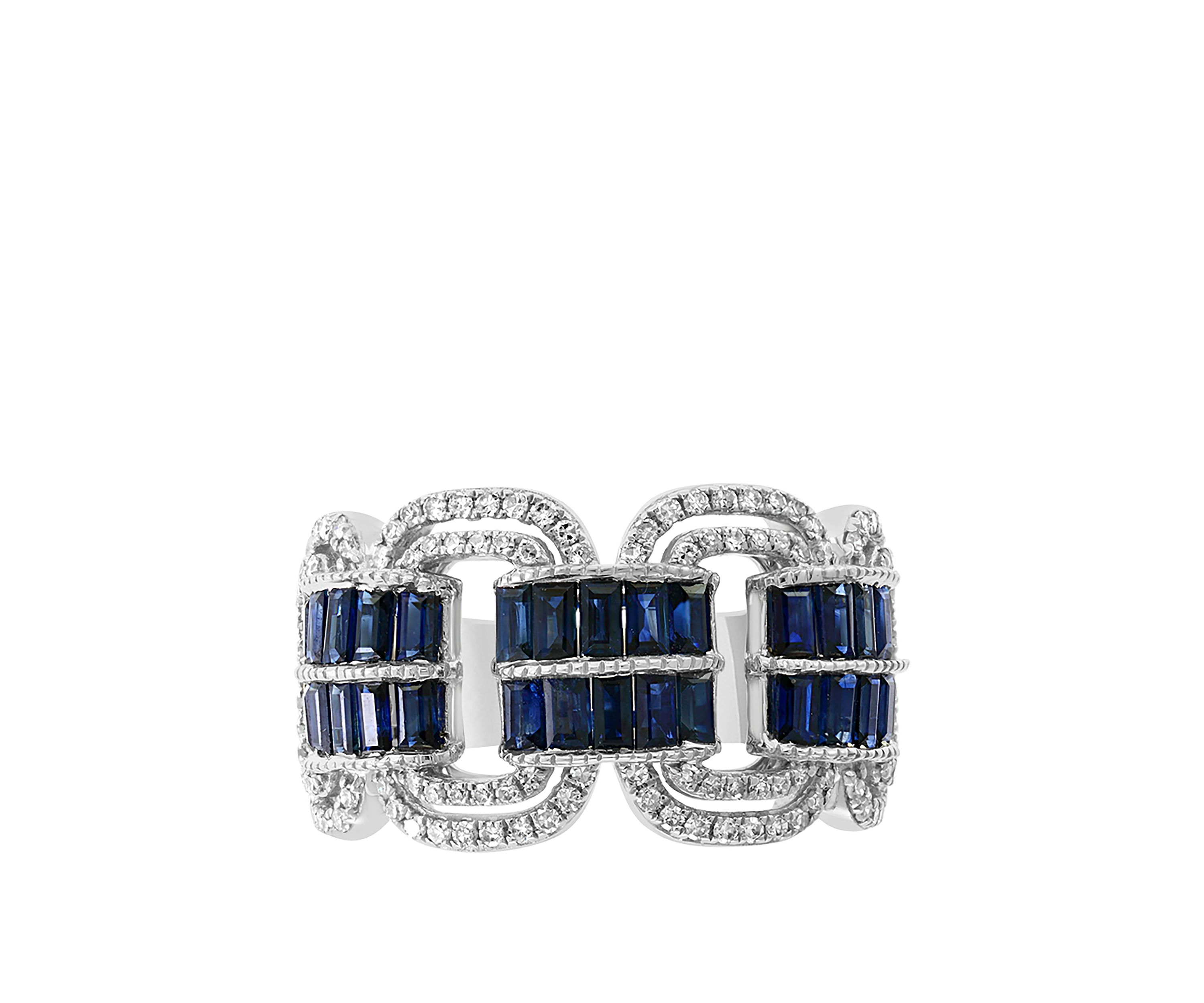 3/8 ct. t.w. Diamond and 1.85 ct. t.w. Natural Sapphire Ring in 14k White Gold