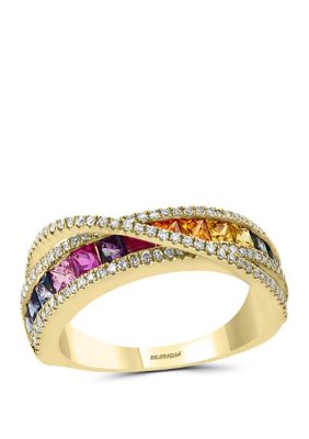 Effy 1/3 Ct. T.w. Diamond And 1.33 Ct. T.w. Multi Sapphire Ring In 14K Yellow Gold, 7 -  0191120277547