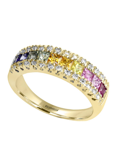 1/8 ct. t.w. Diamond and 1.33 ct. t.w. Sapphire, Green Sapphire, Pink Sapphire, and Yellow Sapphire Ring in 14K Yellow Gold