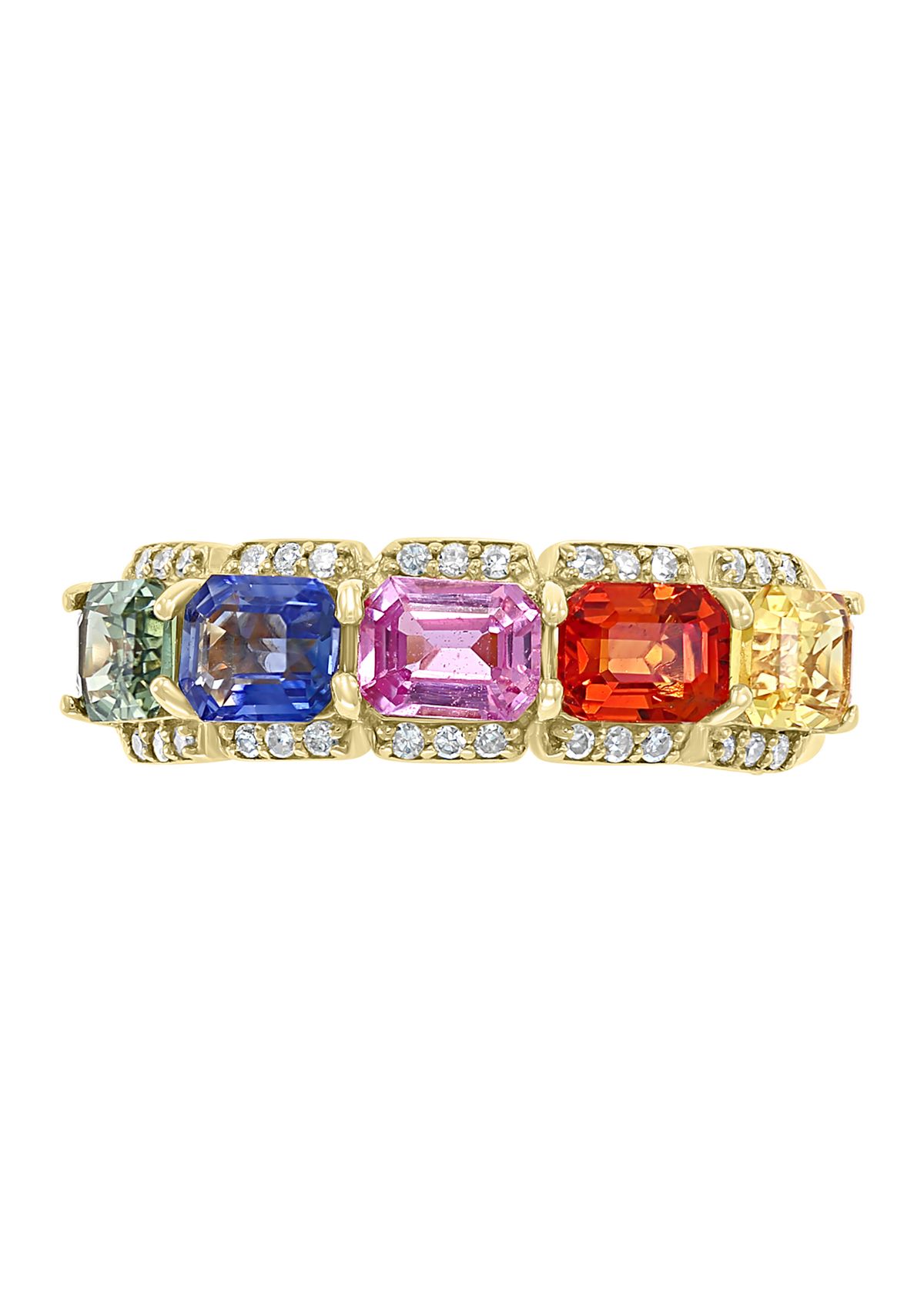 1/6 ct. t.w. Diamond and 2.44 ct. t.w. Sapphire, Green Sapphire, Pink Sapphire, Yellow Sapphire, Orange Sapphire Ring in 14K Yellow Gold