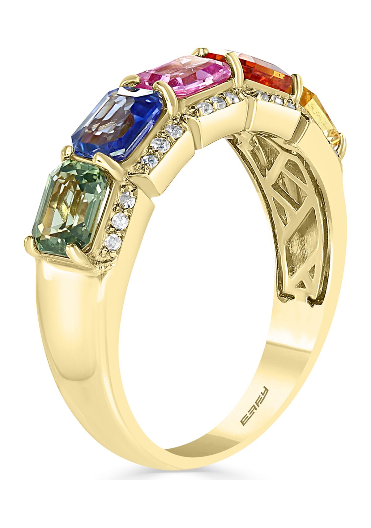 1/6 ct. t.w. Diamond and 2.44 ct. t.w. Sapphire, Green Sapphire, Pink Sapphire, Yellow Sapphire, Orange Sapphire Ring in 14K Yellow Gold