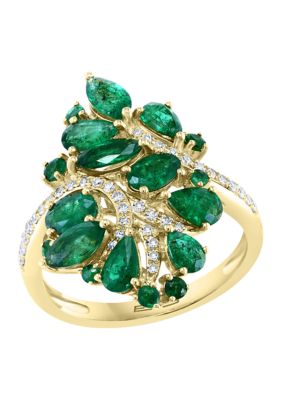Effy 1/5 Ct. T.w. Diamond And 2.56 Ct. T.w. Emerald Ring In 14K Yellow Gold