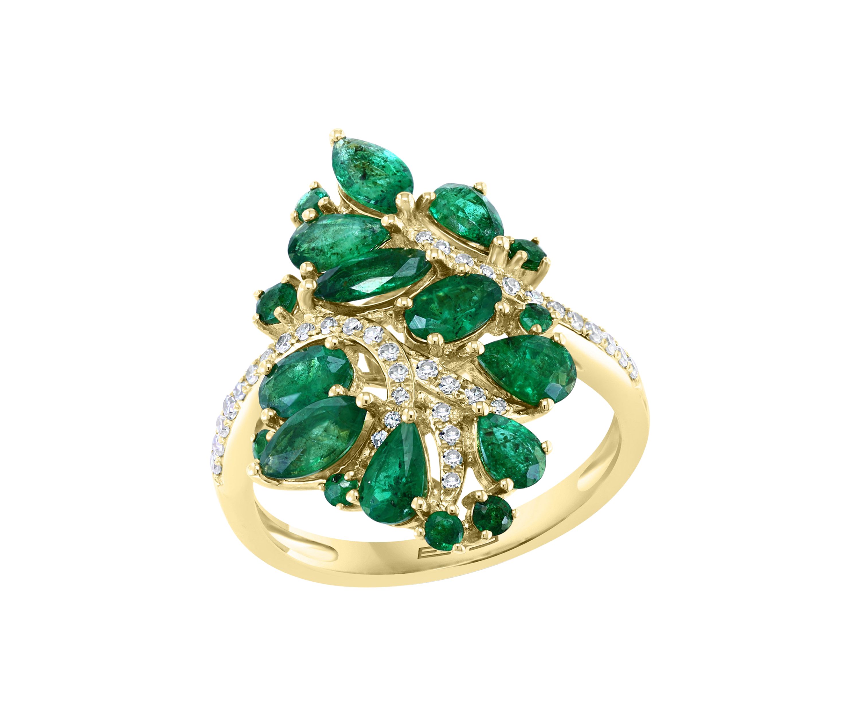 1/5 ct. t.w. Diamond and 2.56 ct. t.w. Emerald Ring in 14K Yellow Gold 