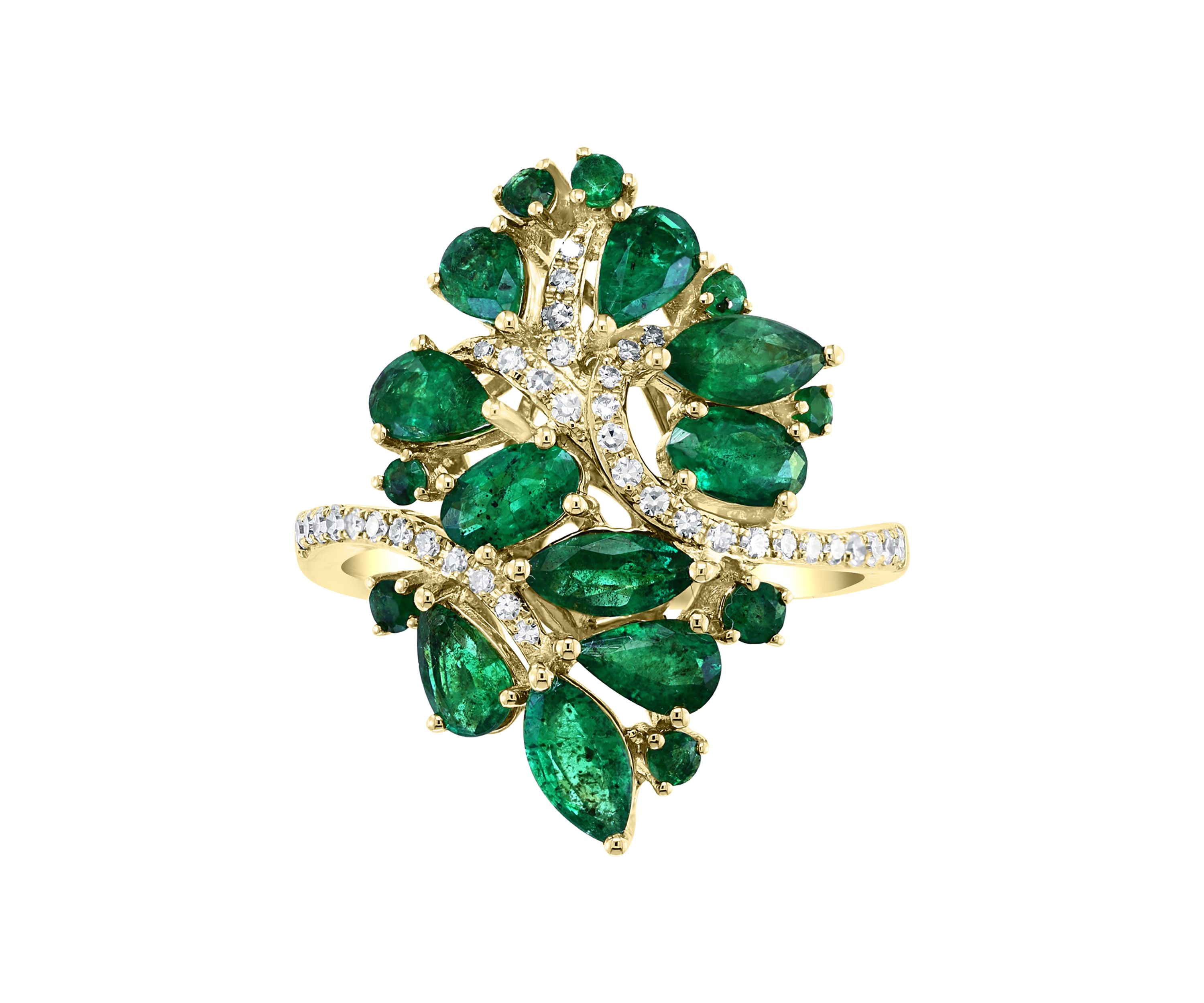 1/5 ct. t.w. Diamond and 2.56 ct. t.w. Emerald Ring in 14K Yellow Gold 