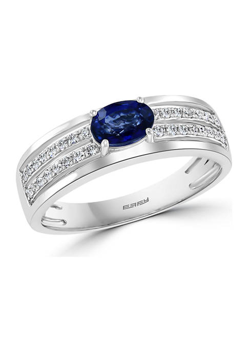 1/2 ct. t.w. Natural Sapphire and 1/6 ct. t.w. Diamond Ring in Sterling Silver