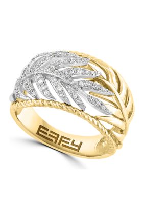 Effy 1/3 Ct. T.w. Diamond Leaf Band Ring In 14K White & Yellow Gold