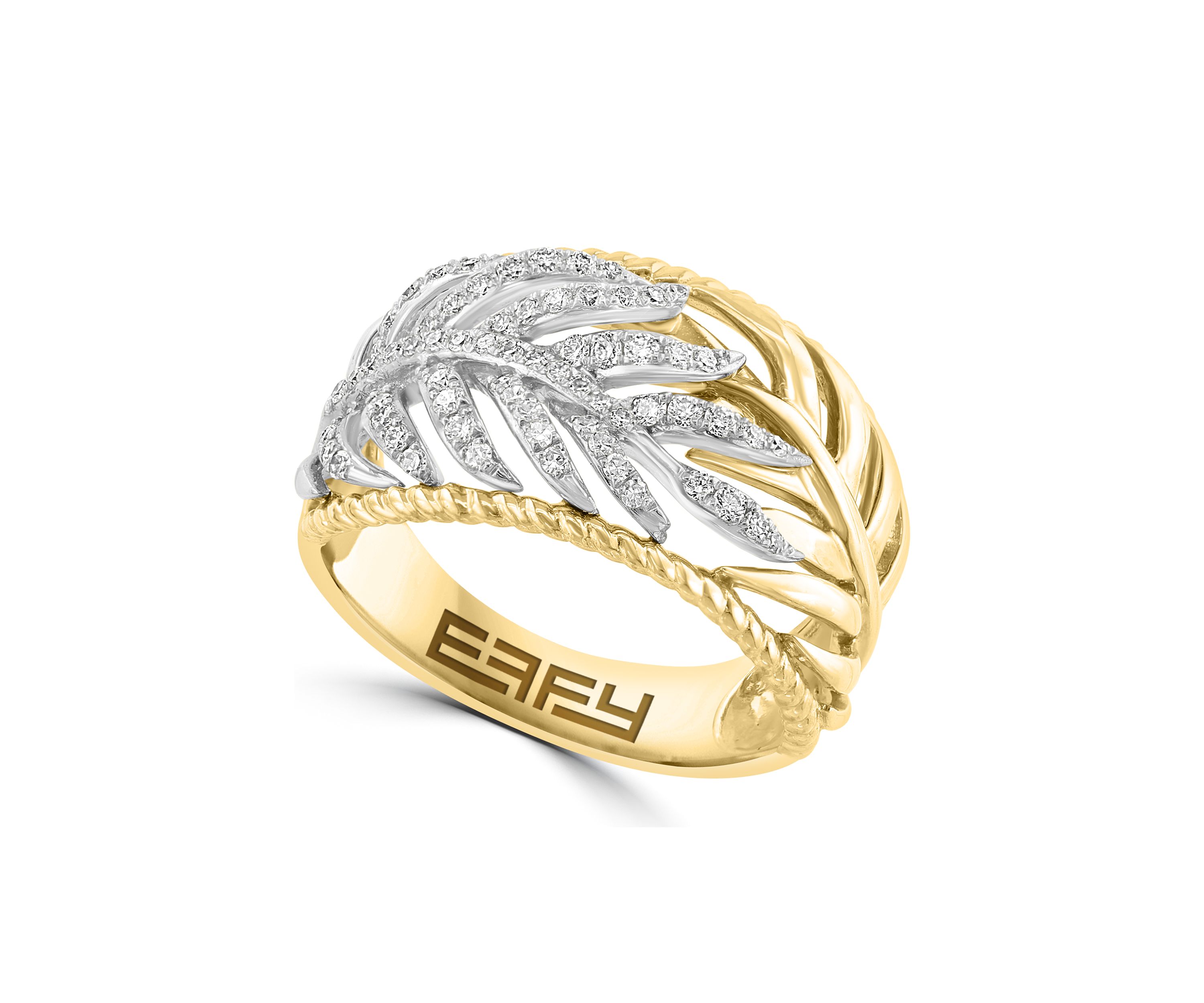 1/3 ct. t.w. Diamond Leaf Band Ring In 14K White & Yellow Gold 